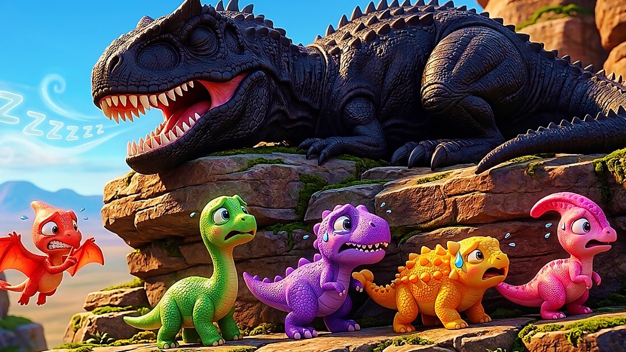 👉 ALMOST CAUGHT! 🦖 Baby T-Rex  & Friends Escape the Giant Allosaurus | DinoKids