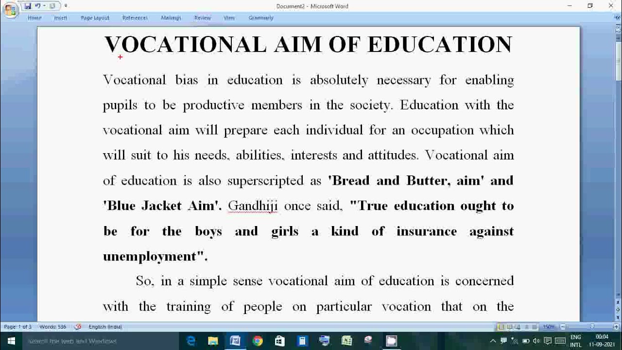 vocational aim of Education