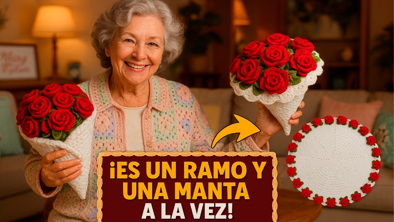 🌼 ¡Ideal para mamá! Crochet mágico: ramo de rosas que se vuelve manta parte #2