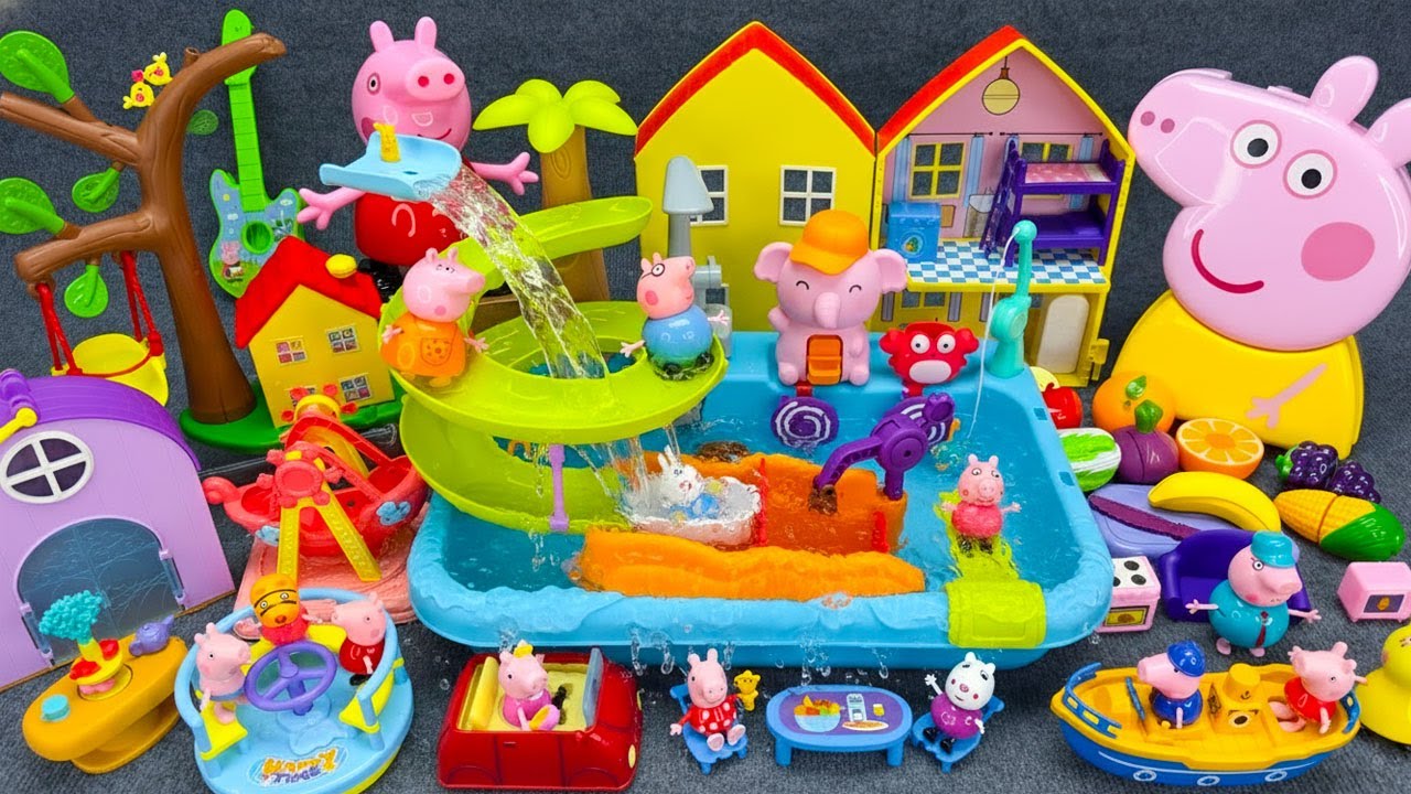 60 Minutes Satisfying Unboxing Peppa Pig Water Park Slide Pool Playset ASMR | Review Toys