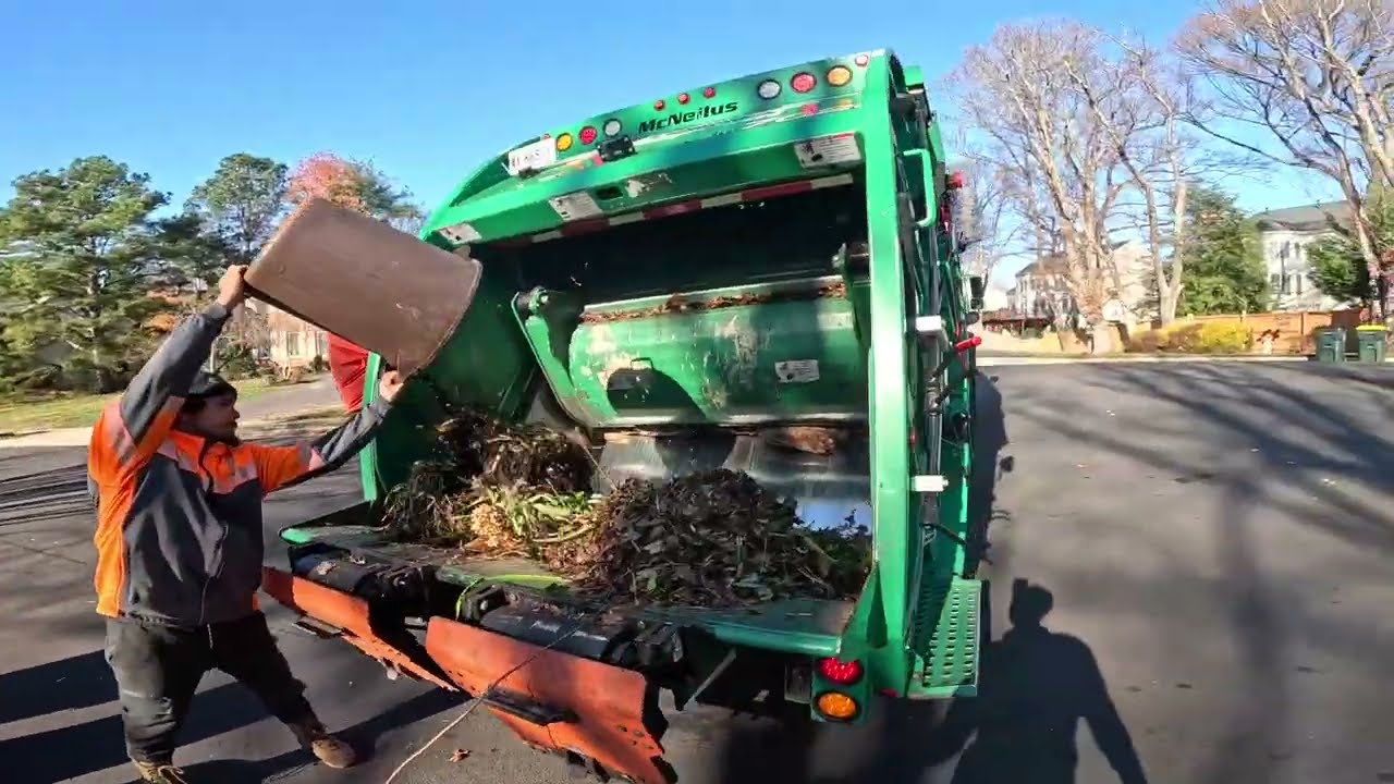 Garbage Man GoPro POV: Heavy Manual Fall Yard Waste + Tossing Leaf Bag Piles