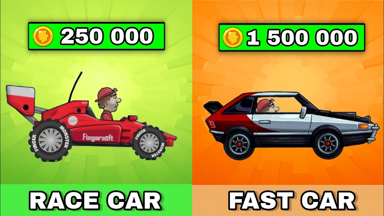 Hill Climb Racing : RACE CAR vs FAST CAR - Which Vehicle Is Best? Fastest Car Comparison!