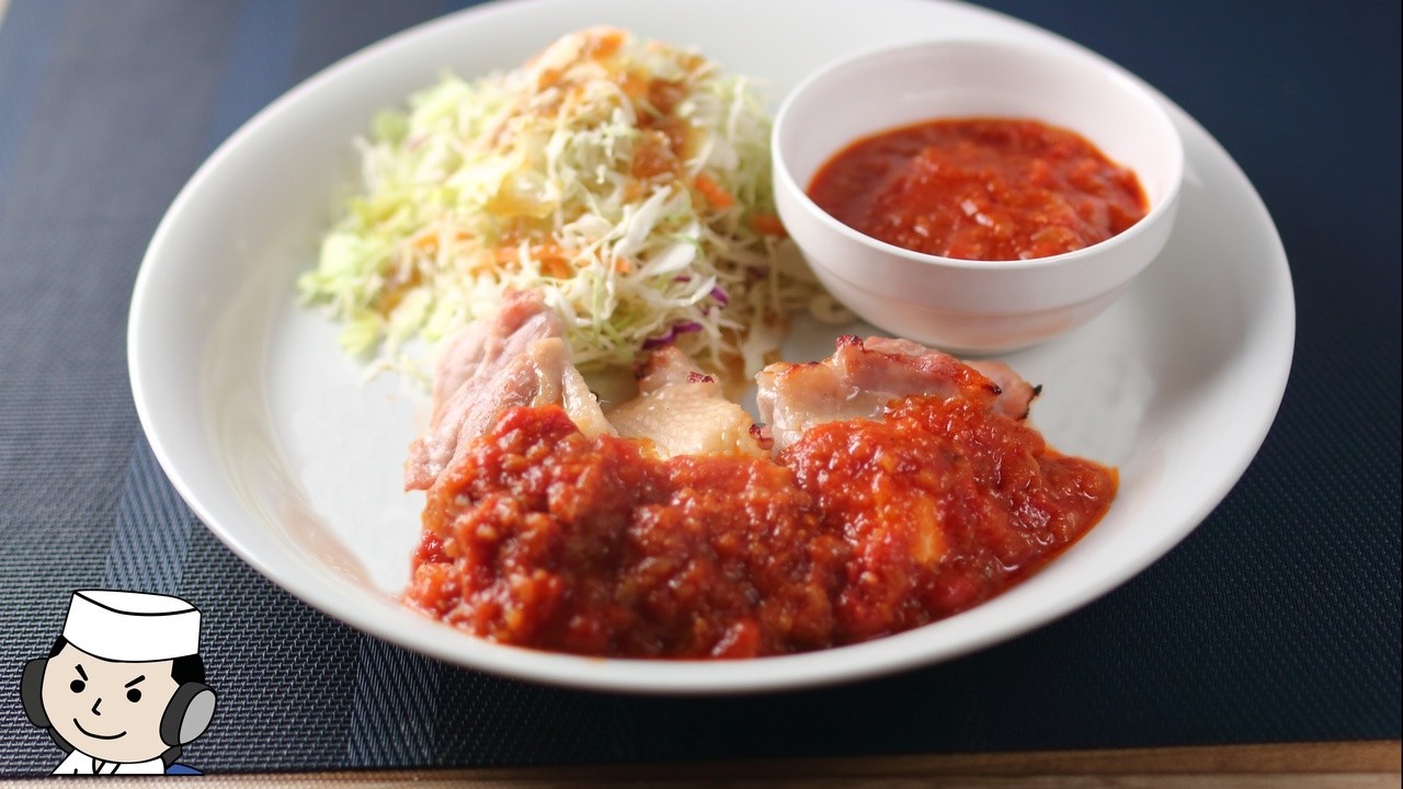 若鶏のグリル ガーリックソース♪　Grilled Chicken with Garlic Sauce♪