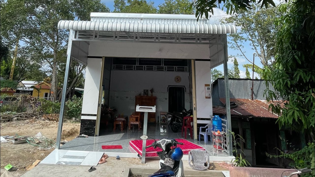 Nhà tiền chế 5x16m. Lợp tấm NaNo 4 tấc siêu bền.