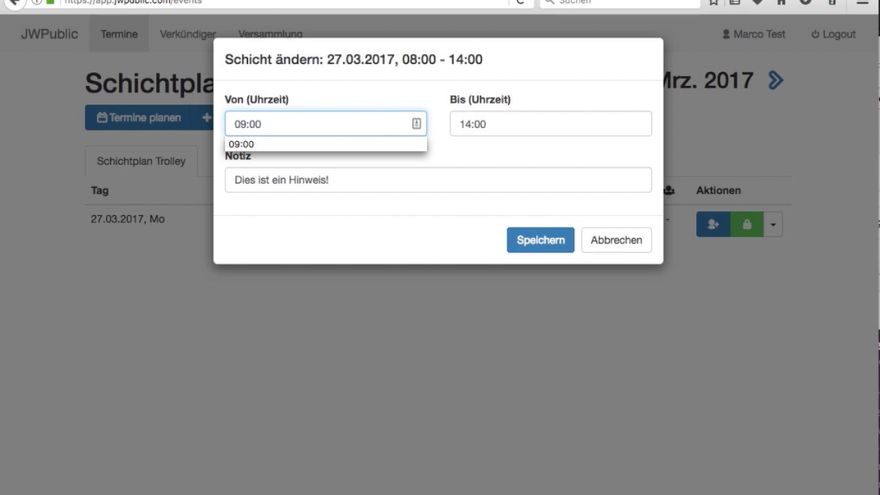 JWPublic - Schichtzeit nachtr&auml;glich &auml;ndern