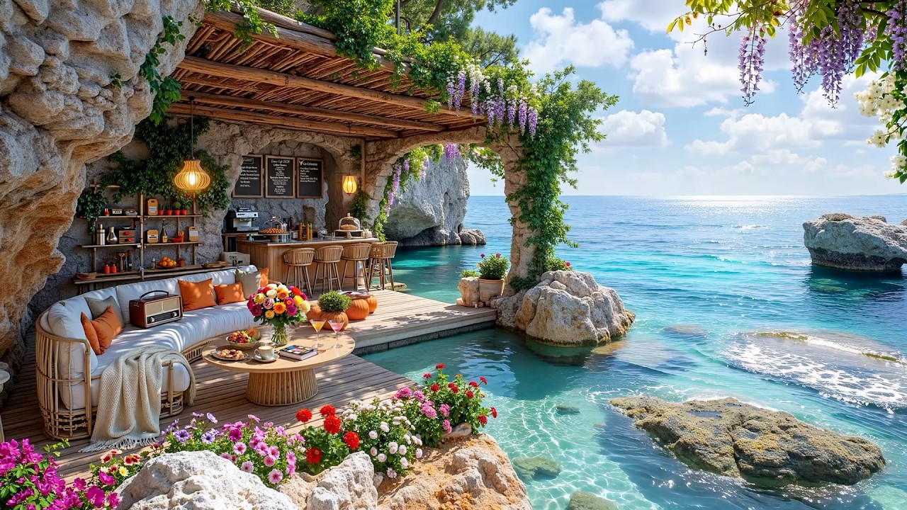 Cheerful Bossa Nova at a Morning Beachside Cafe ~ Relaxing Jazz & Ocean Wave Sounds for Study, Work