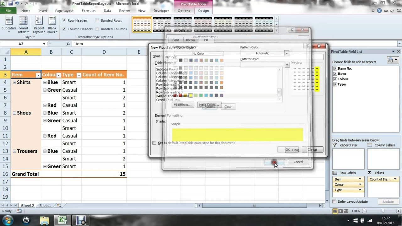 Pretty Excel Pivot Tables using Custom Pivot Table Styles.