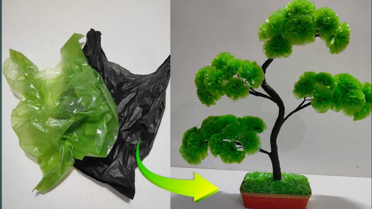 Beautiful Bonsai Tree | Diy Plastic Bag Bonsai Plant | Carry Bags Reuse Ideas