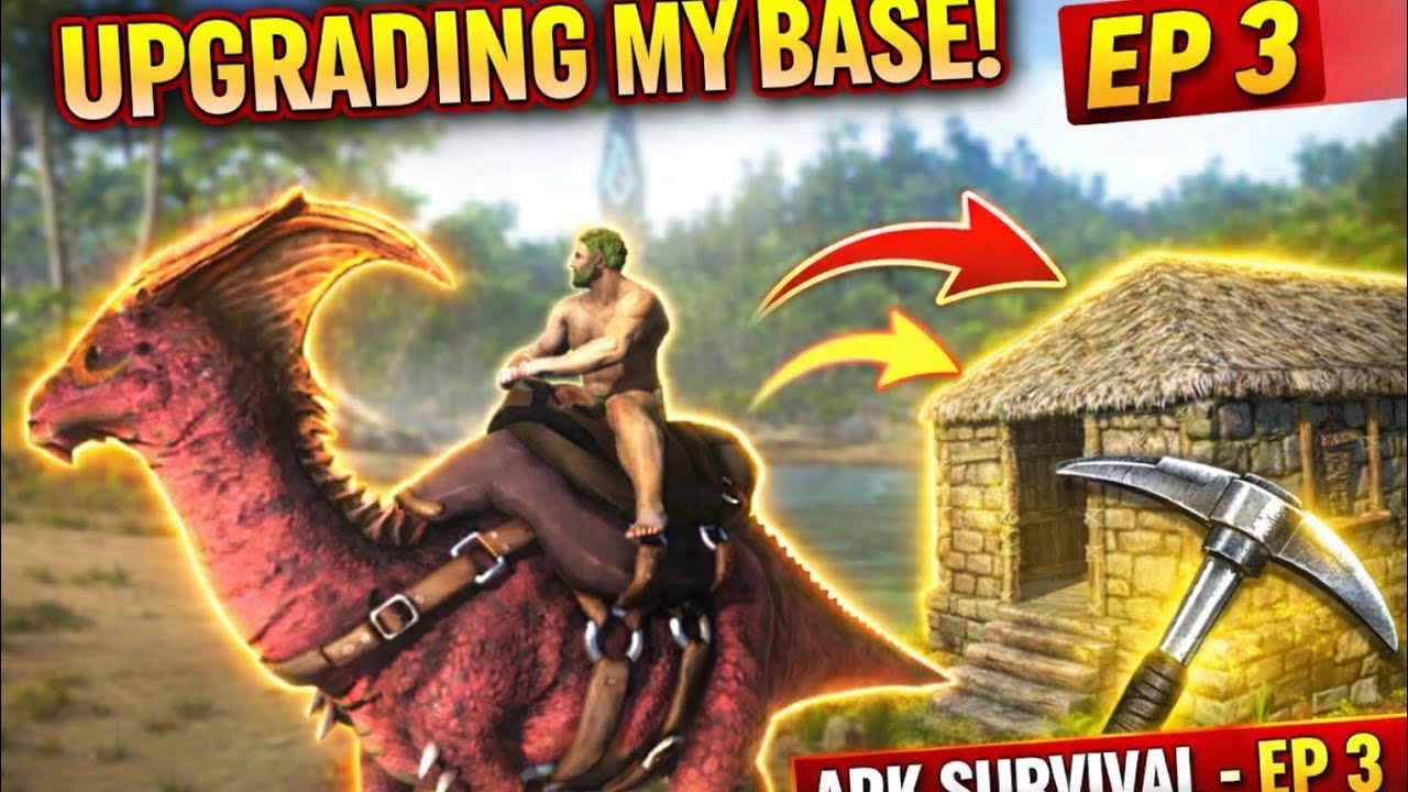 ARK Survival Mobile EP 3 – Iron Pickaxe Upgrade & Base Progress
