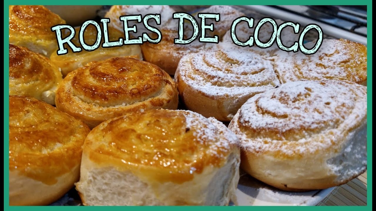 ROLES DE COCO caseros / Como hacer rollitos de pan de coco al estilo rollos de canela / Receta fácil