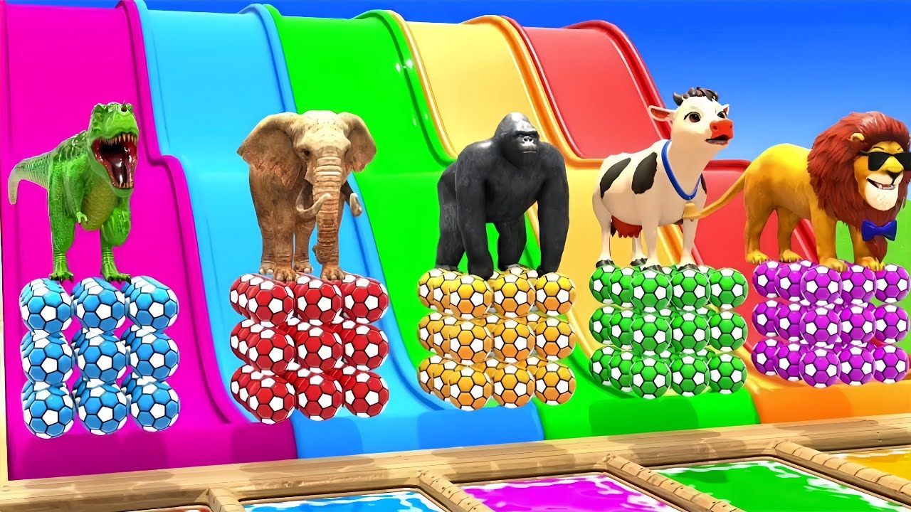Long Slide Game With Cow Elephant Gorilla Hippopotamus Tiger 3d Animal Game Funny 3d Animals