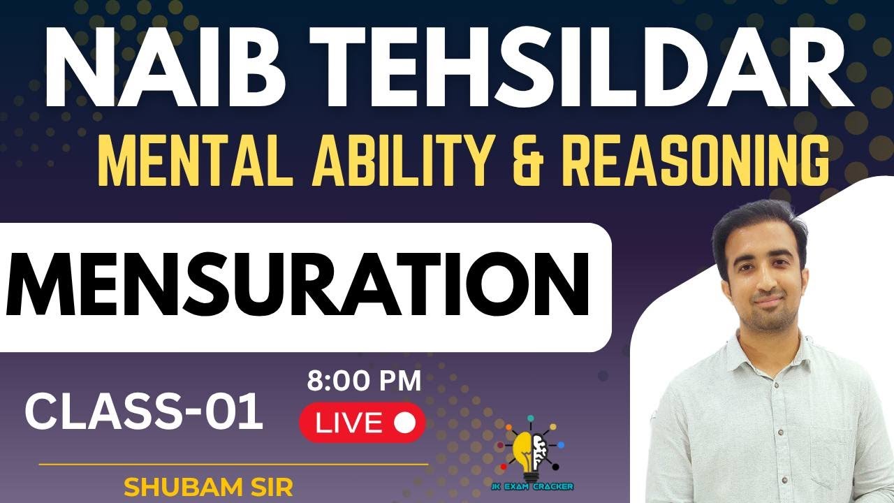 MENSURATION PART-01 II MENTAL ABILITY & REASONING Ii NAIB TEHSILDAR II BY SHUBAM VERMA SIR #jkssb