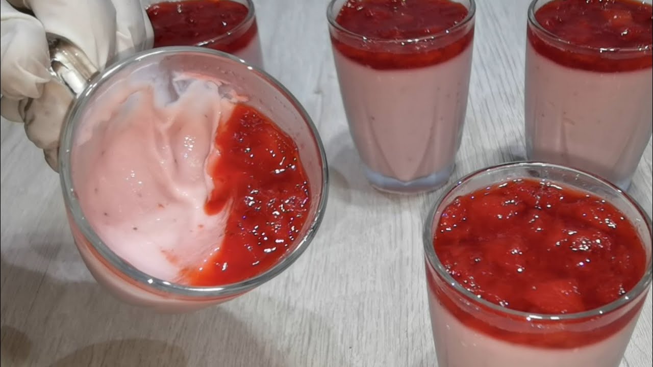 ياغورت أو زبادي الفراولة🍓المنزلي بدون اختمار ولا حليب مجفف ناجح ١٠٠٪