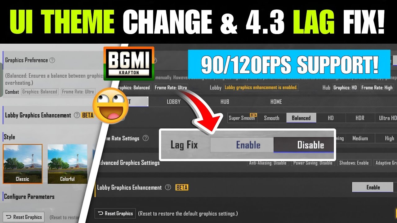 ✅ BGMI 4.3 Update Lag Fix | Ui theme black |New Update Lag Problem Fix! | Best Graphics Settings!