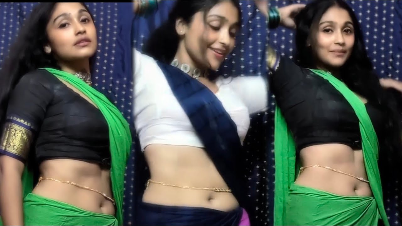 Sanghamitra Stunning Low Hip Green Saree with Black Blouse | Hot Model Saree Fashion Photoshoot