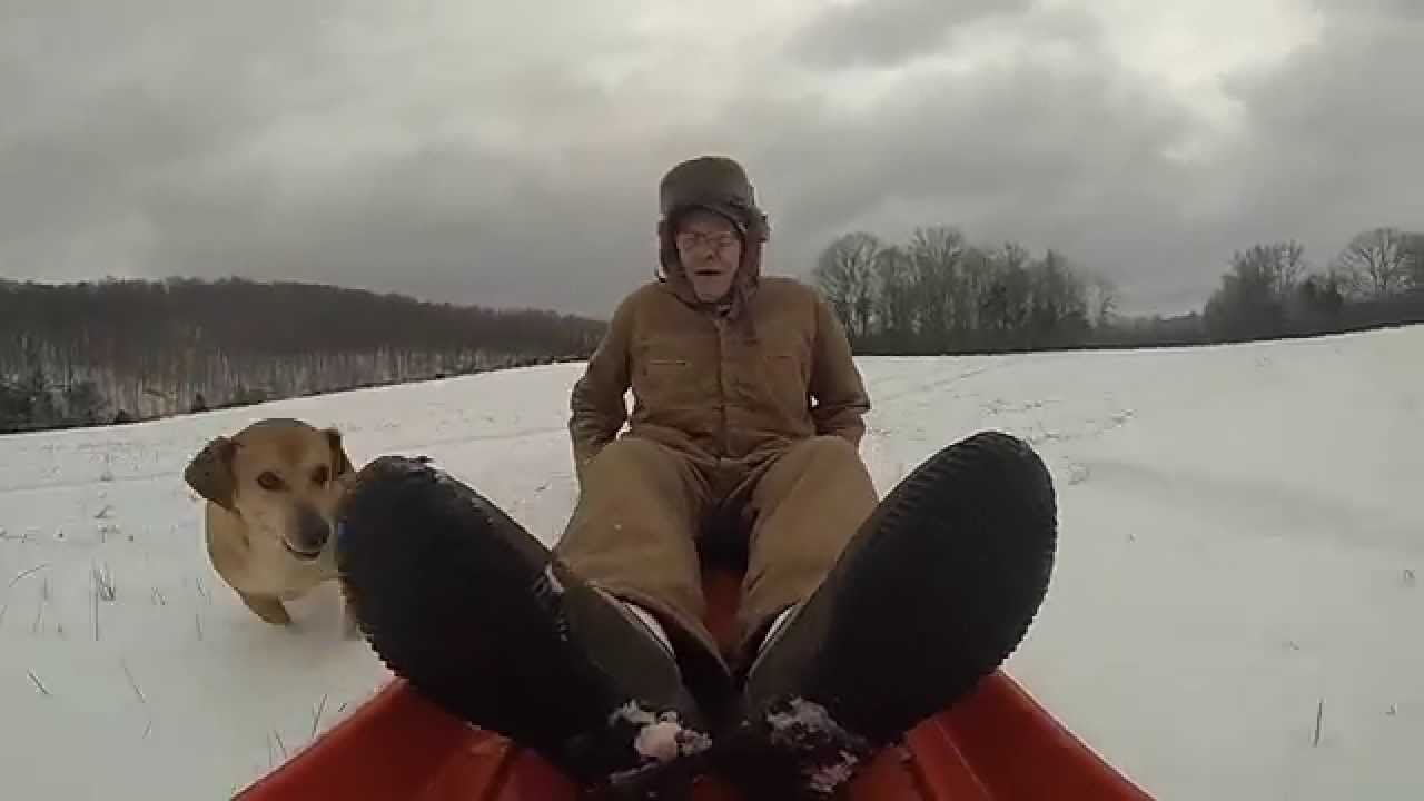 World War II Veteran Claude Bratcher Snow Sledding (90 Years Young)