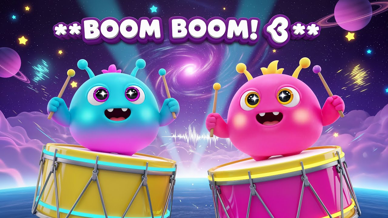 “Boom Boom Rumtrommer 👽🥁 | Sjov Børnesang i Rummet | 3D Animation”