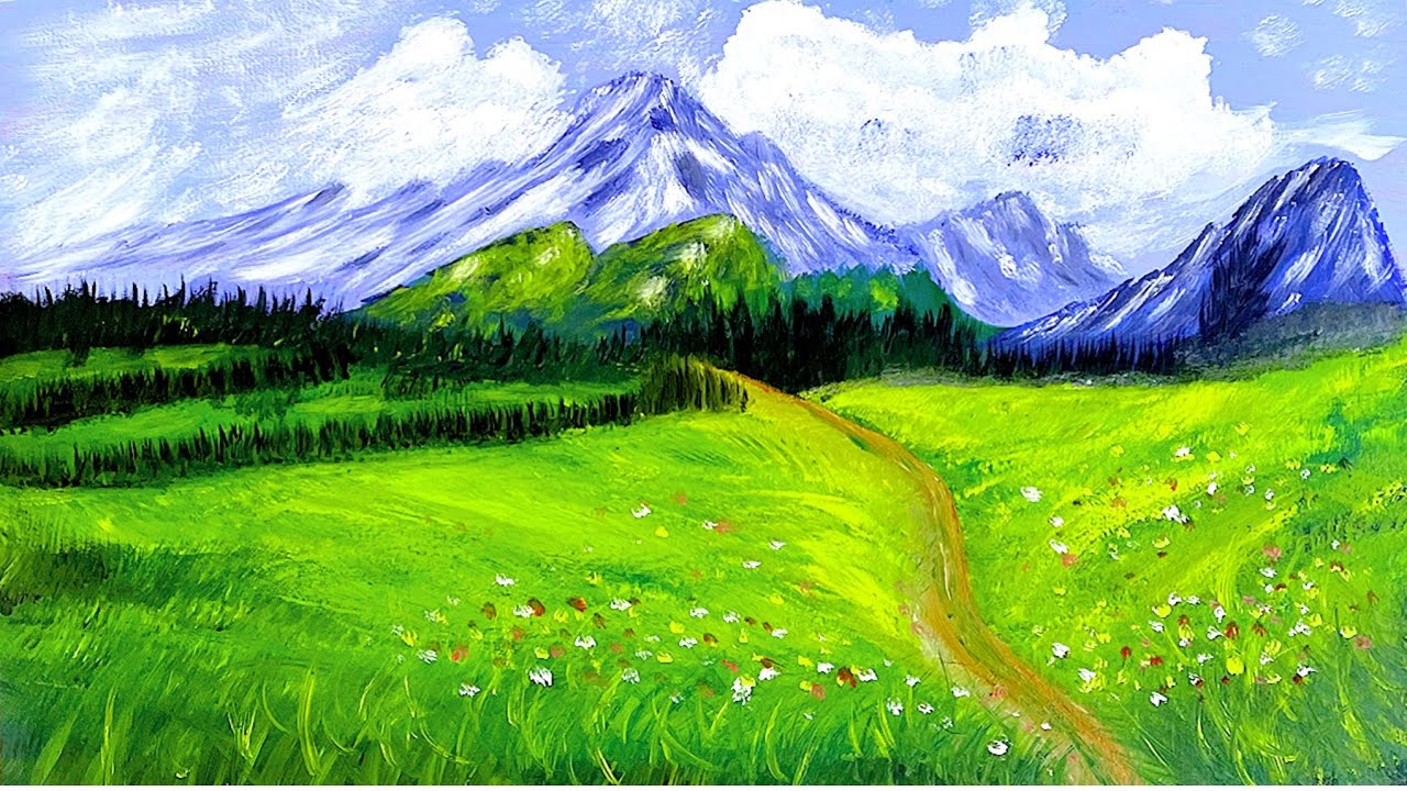 Path to the Silent Mountains | Beautiful Landscape Acrylic Painting