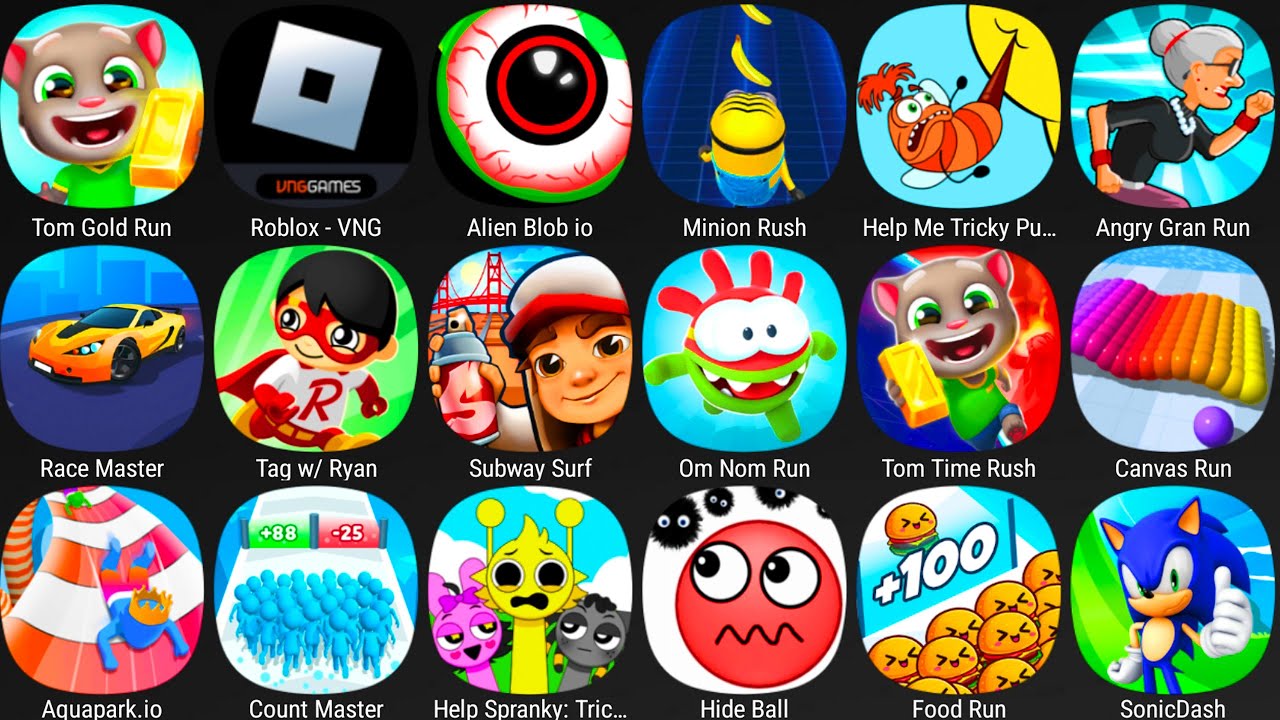 Count Master 3D,Food Run,Aquapark.io,Tom Gold Run,Help Me Tricky Puzzle,Sonic Dash,Subway Surf......