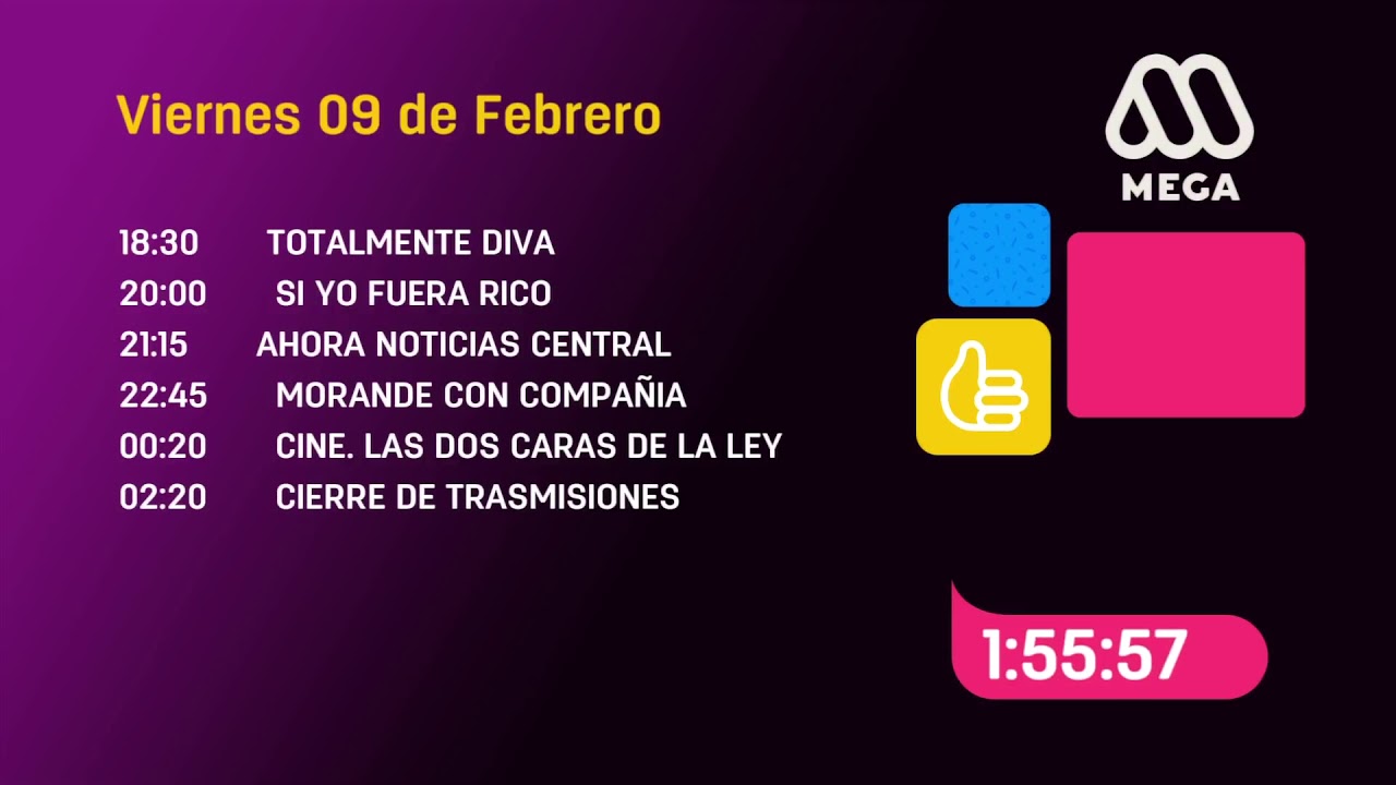 Cierre de transmisiones Mega + Nuevo off air con carta de programación (09/02/2018)