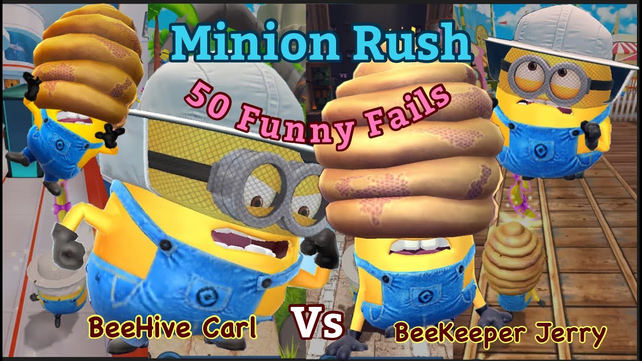 Minion Rush 50 Funny Fails with Minion BeeHive Carl & Minion BeeKeeper Jerry in All Locations