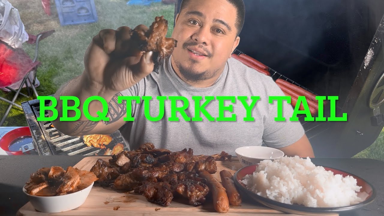 ASMR Eating Samoan bbq turkey tail, short rips and hot dog