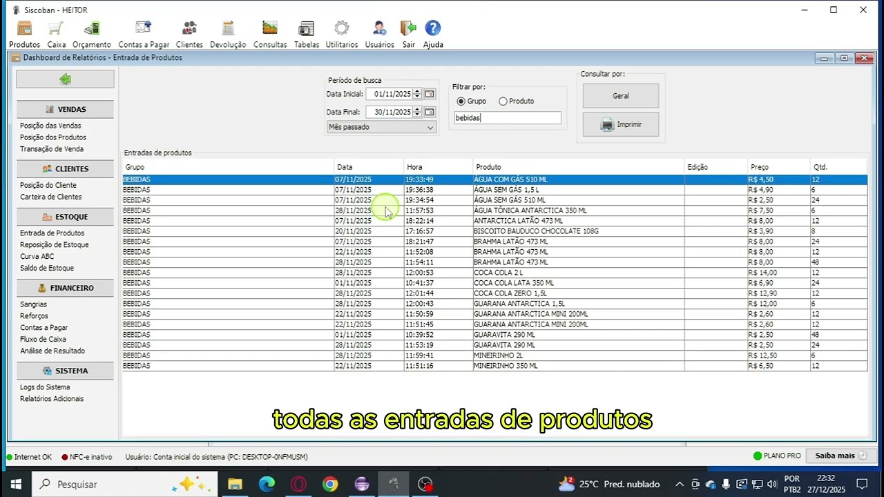 Relatório de Entrada de Produtos