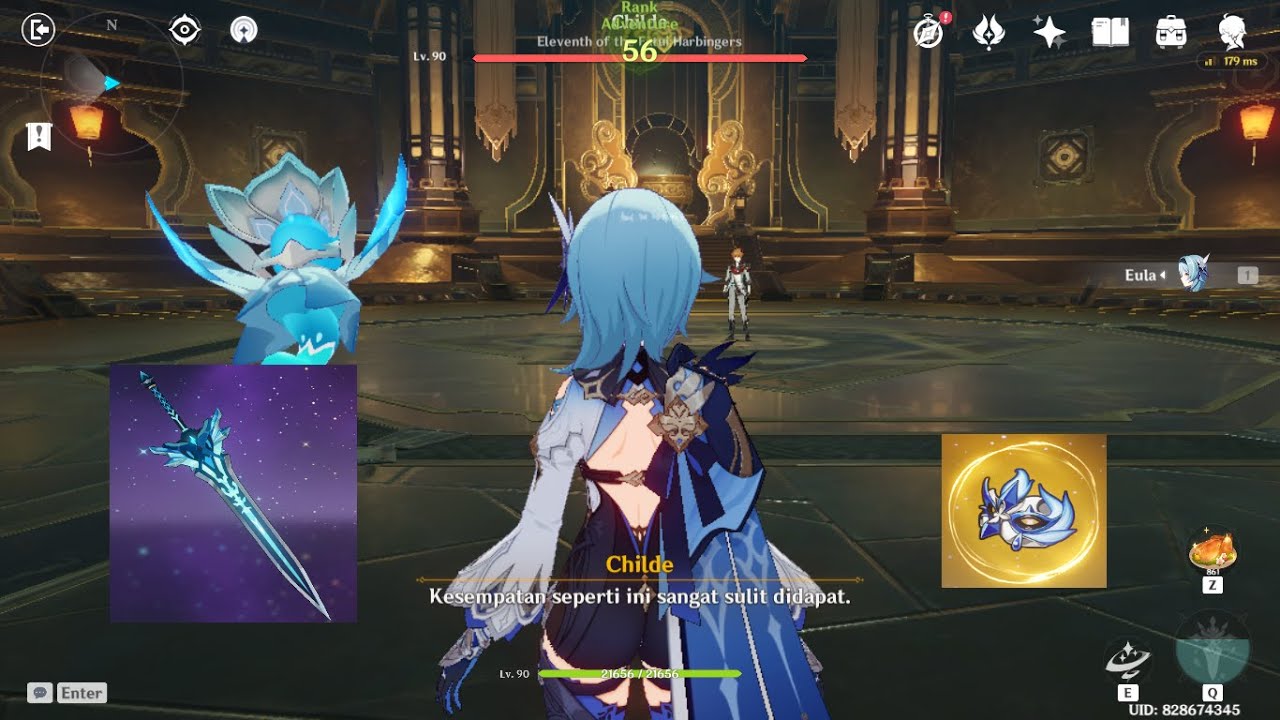 [Genshin Impact] F2P Eula c0 lv90 + Snow-Tombed Starsilver Vs Childe lv90