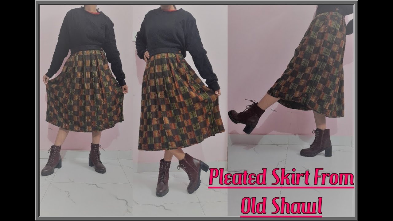 Make Skirt from Shawl | Easily make long skirt with pleats from old shawl - Tailoring With Usha