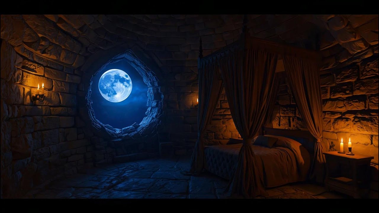 Dark Medieval Fantasy Sleep Music – Moonlit Castle Library at Night (Deep Calm)