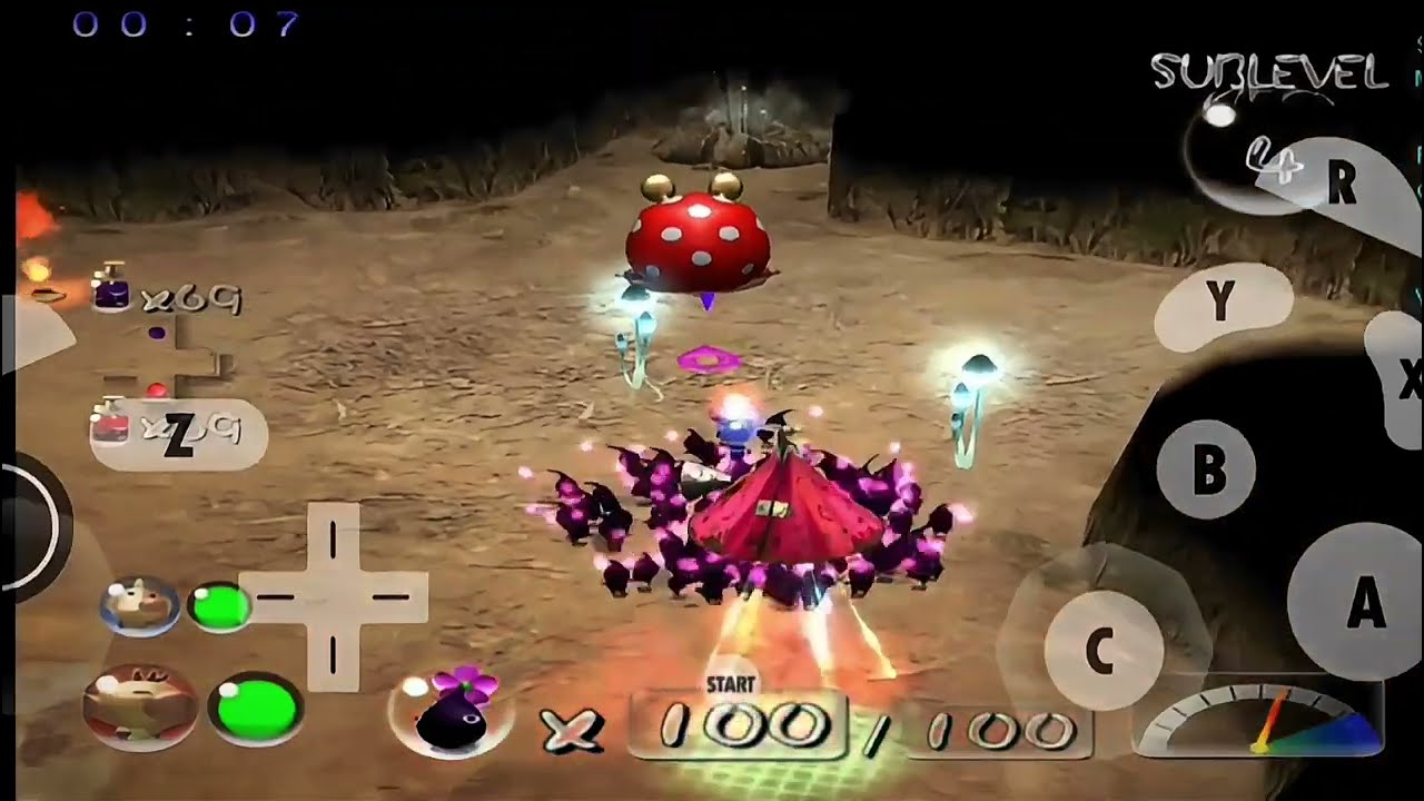 Trying to kill a red bulborb with SR stats with 100 purple pikmins (4K UHD 60FPS)