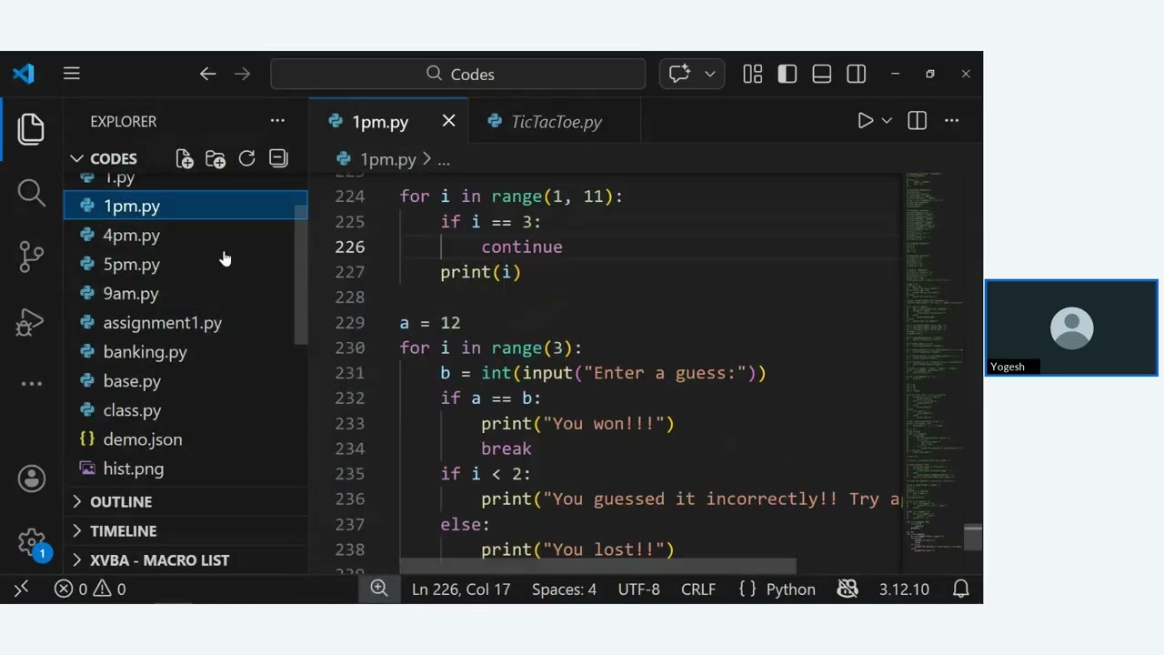 Python 1 PM Batch Loop Control Statement Training : Session 11