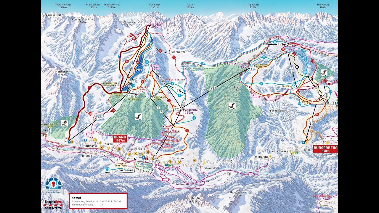Brandnertal piste 7 Blue 11 Red Glattjoch-Paludbahn (ski video)