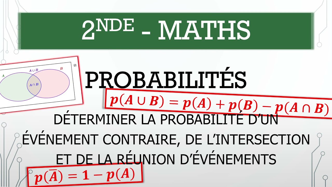 Seconde - Maths - M.12.2 - Déterminer la probabilité d'un événement contraire, intersection, réunion