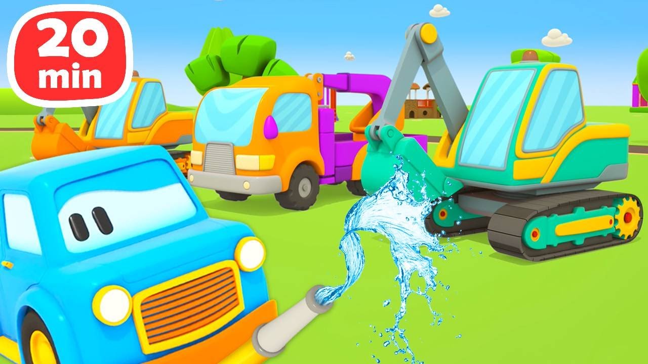 Schlaue Autos. Die Rettungsfahrzeuge sind in der Waschanlage. Cartoons für Kleinkinder