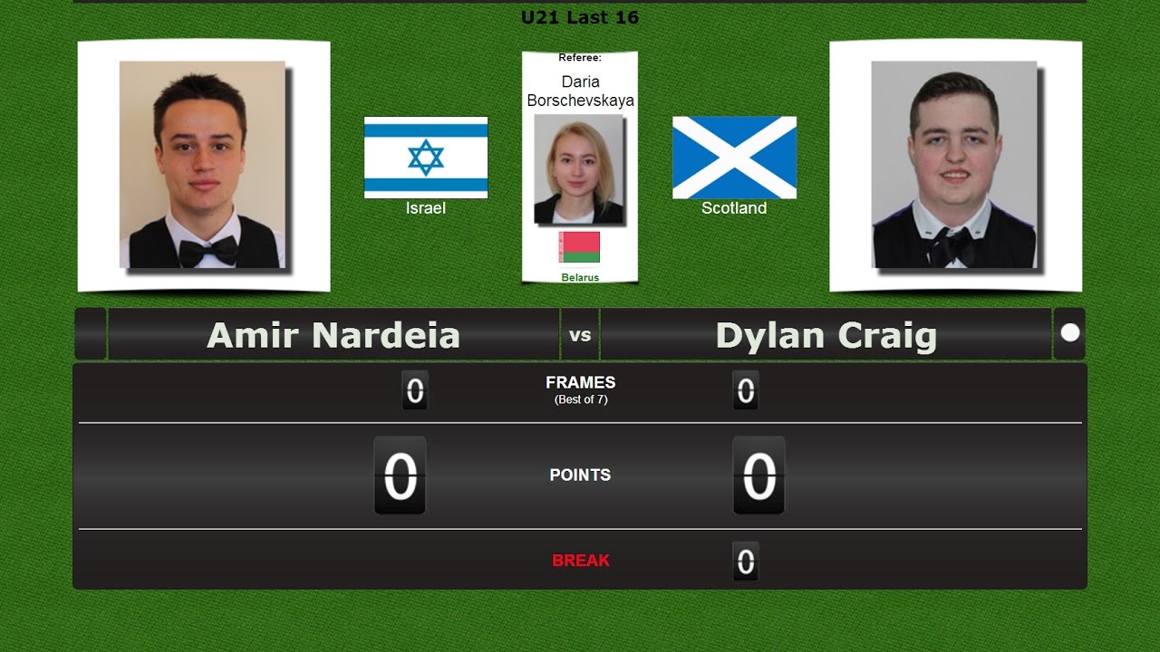 Snooker U21 Last 16 : Amir Nardeia vs Dylan Craig