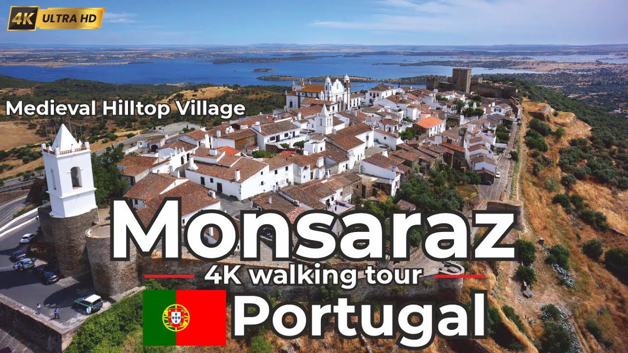 🇵🇹 Пешеходная экскурсия по Монсарашу в 4KСредневековая деревня на вершине холма в Португалии