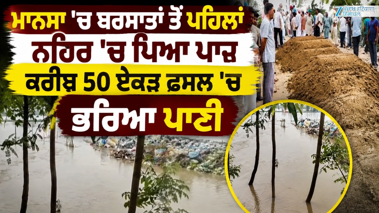 LIVE : ਮਾਨਸਾ 'ਚ ਬਰਸਾਤਾਂ ਤੋਂ ਪਹਿਲਾਂ ਨਹਿਰ 'ਚ ਪਿਆ ਪਾੜ, ਕਰੀਬ 50 ਏਕੜ ਫ਼ਸਲ 'ਚ ਭਰਿਆ ਪਾਣੀ