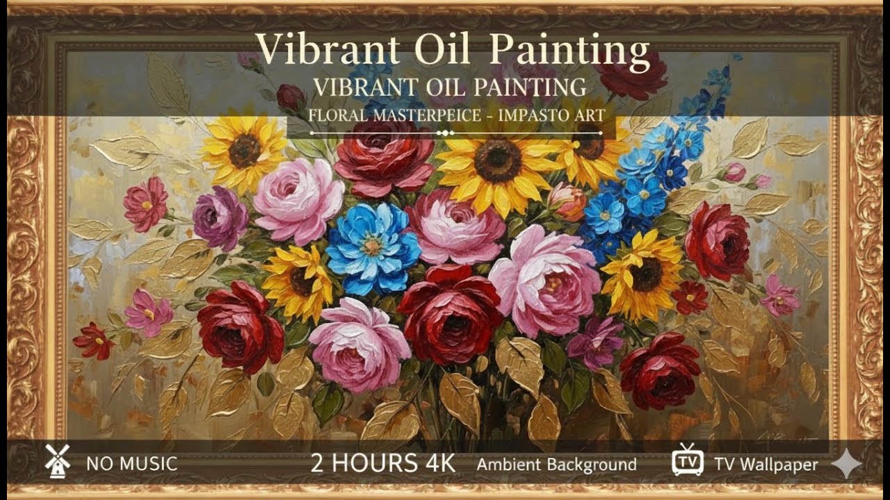 Vibrant Floral Oil Painting — Silent Impasto Art in 4K | No Music Ambient Background