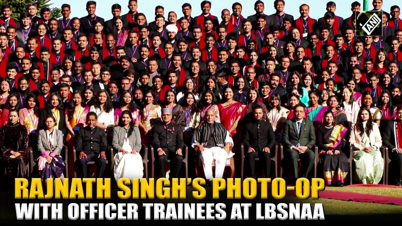 Defense Minister Rajnath Singh shares Photo-op with officer trainees of 2025 batch at LBSNAA
