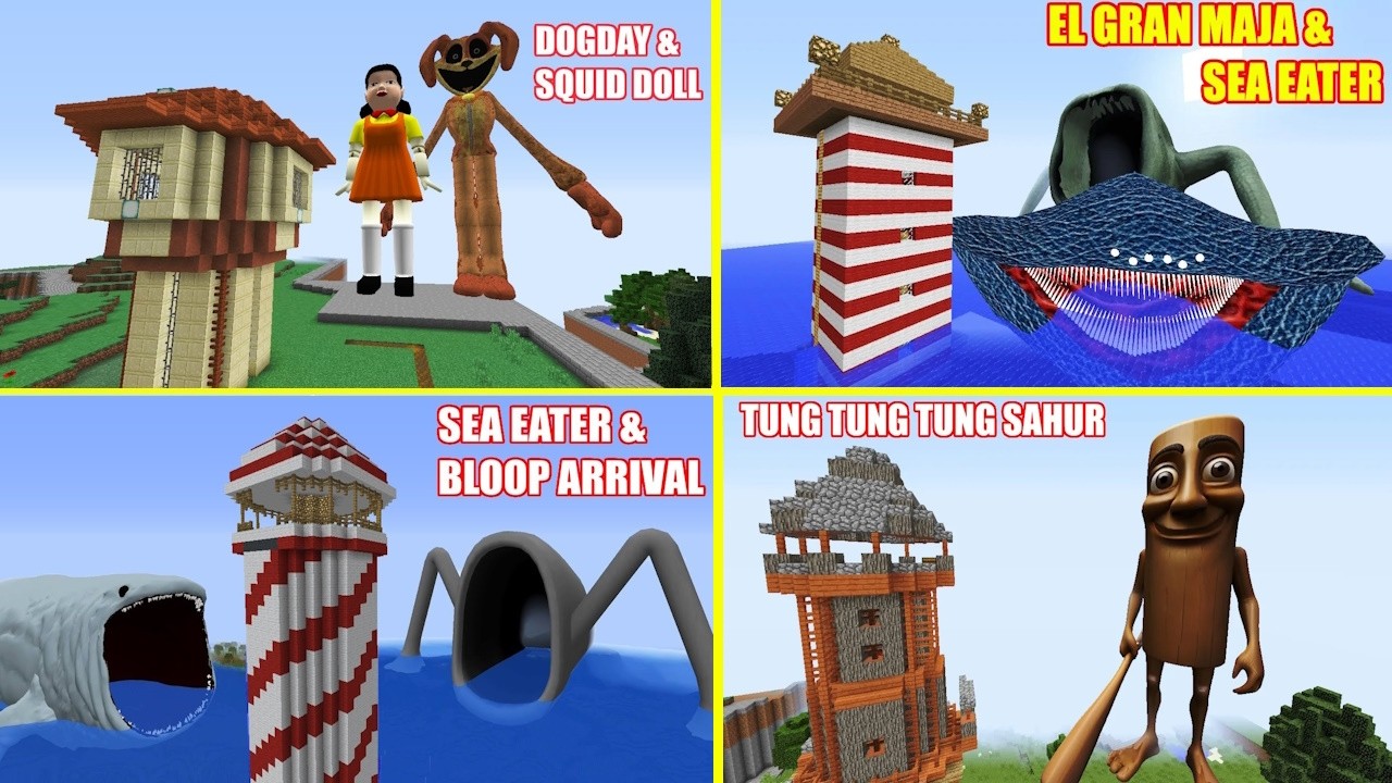 SURVIVING FROM BLOOP, SEA EATER, TUNG TUNG SAHUR, EL GRAN MAJA in Minecraft - Gameplay Compilation!