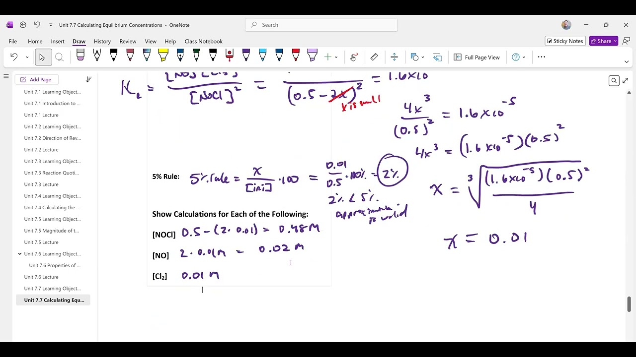 Equilibrium Calculations Part 4 Calculating Equilibrium Concentrations with x is Small Approximation