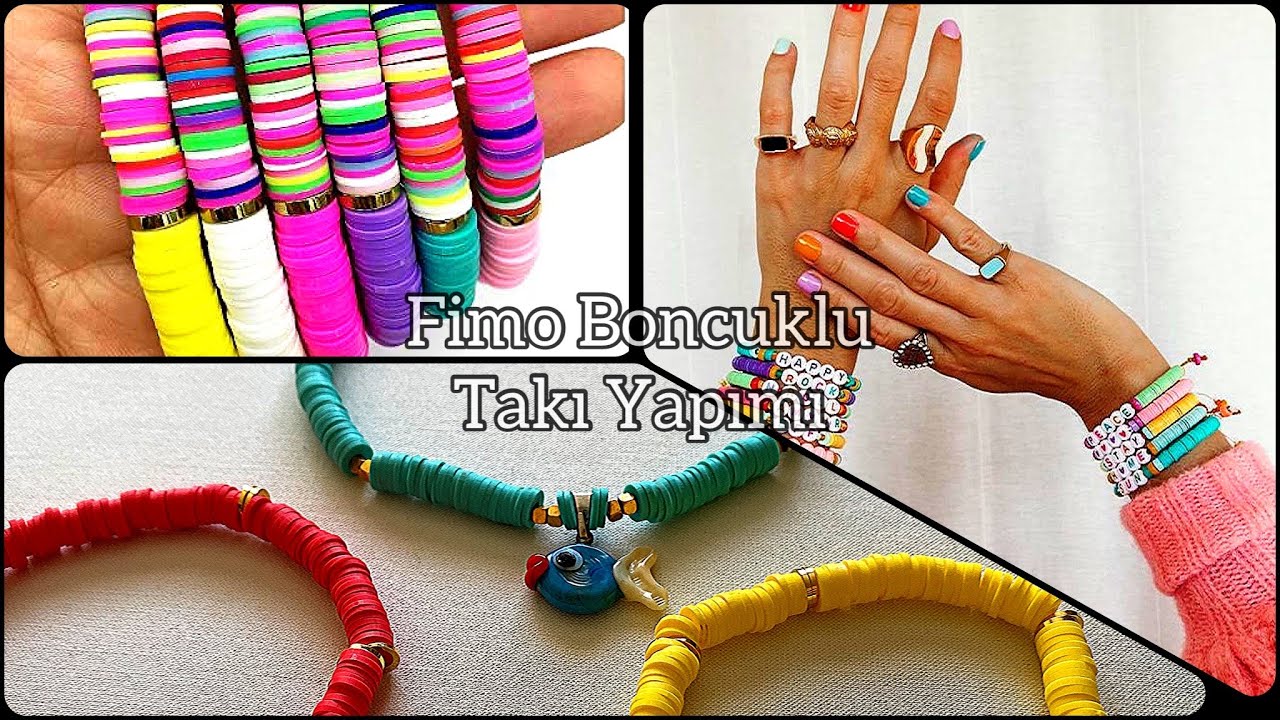 🌟 Takıya yeni başlayanlar için Fimo Hamur Boncuklu Bileklik Yapımı | Lastik Misina Bağlama Yöntemi