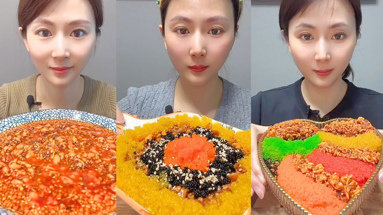 Chinese Colorful Fish Roe & Spicy Seafood ASMR | Crunchy Eating Sounds #114