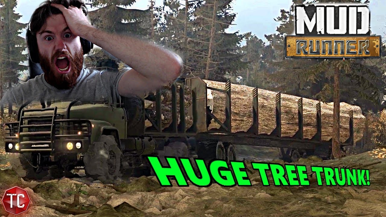 SpinTires MudRunner Mods: GIANT TREE TRUNK!! Biggest Load of Lumber Yet?