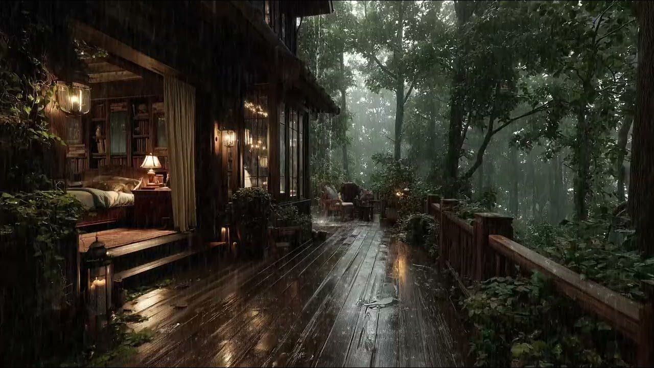Best Rain Sound for Sleep 😴| Rain on cozy bedroom in the forest🍂
