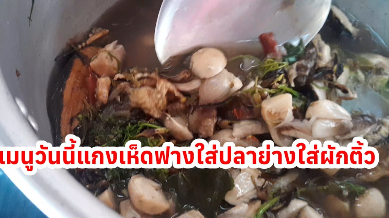 #อยู่บ้านก็มีอะไรทำ เมนูกับข้าววันนี้ แกงเห็ดฟางใส่ปลาย่างใส่ผักติ้ว