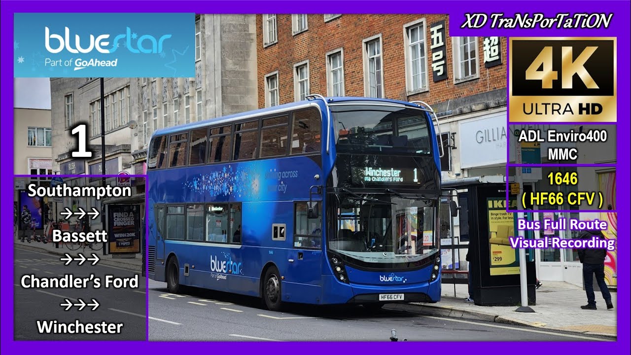 [Bluestar] 1 ~ Southampton Bargate ➝ Winchester Bus Station【4K UW】