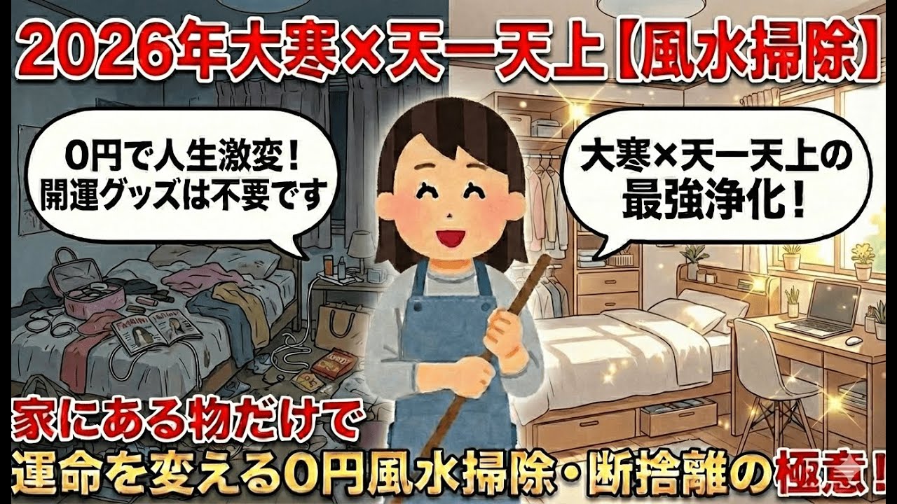 2ch掃除まとめ‼【2026年大寒】開運グッズは買うな！天一天上にやるべき「0円風水掃除」家にある物だけで人生を好転させる極意!?【断捨離】【有益】