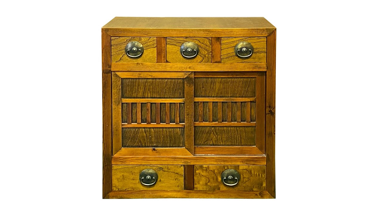 Natural Wood Zen Japanese 2 Sides Access Tansu Chest Cabinet cs7672